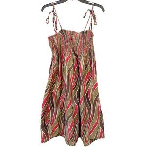 VTG Forever 21 Boho Smocked Dress Earthy Festival Size M 100% Cotton Hippie‎
